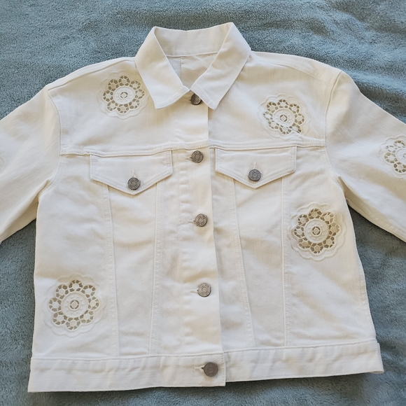 LA VIE REBECCA TAYLOR EYELET DENIM JACKET IN PEARL - Picture 2 of 16